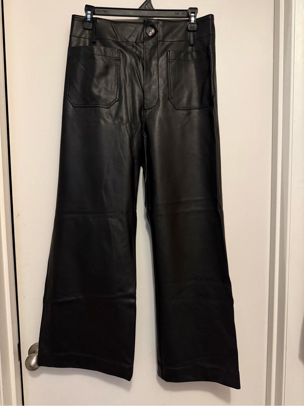 Maeve Black Faux-Leather High Waist Wide-Leg Pants The Colette waist 30